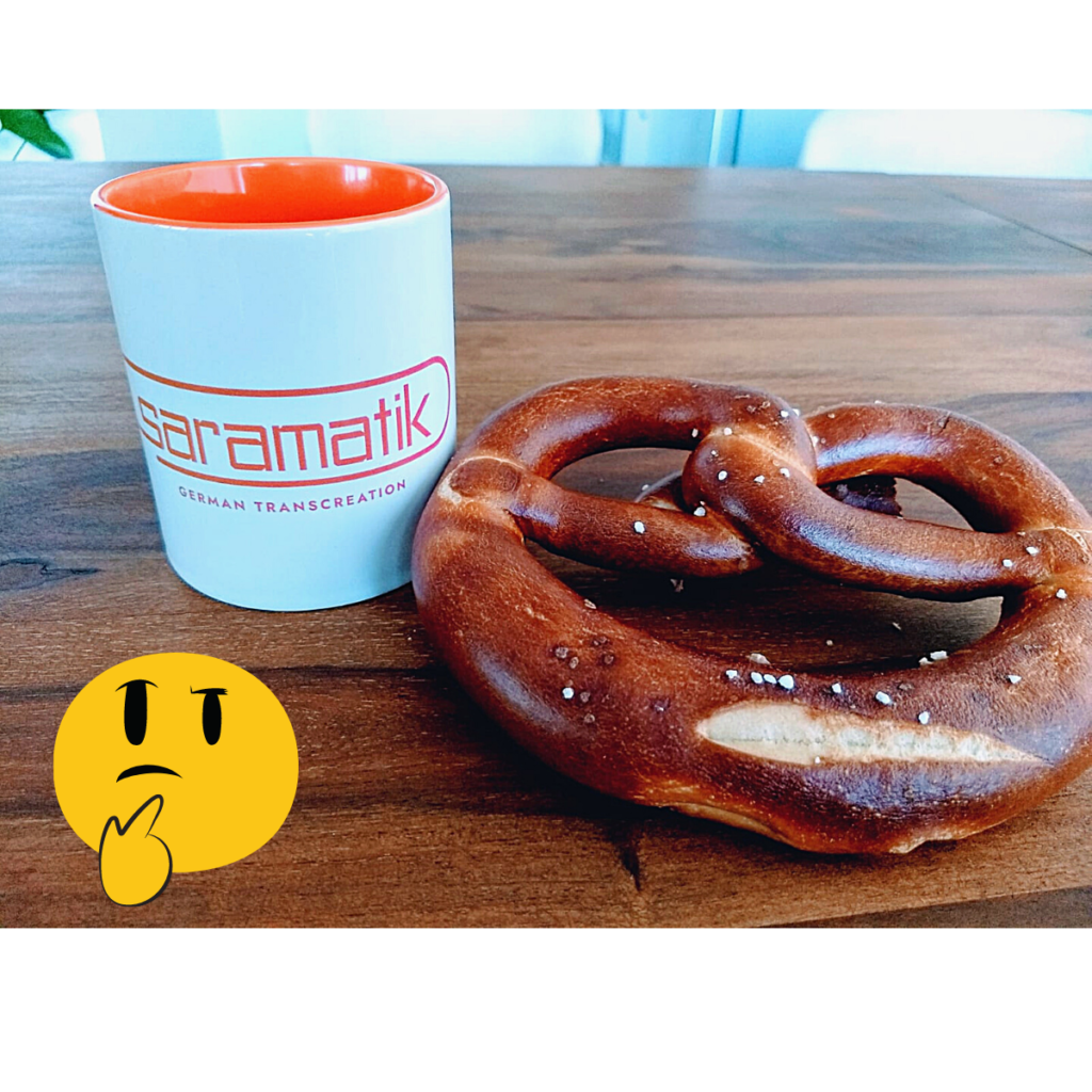 Kaffeetasse mit deutschem Branding und Brezel