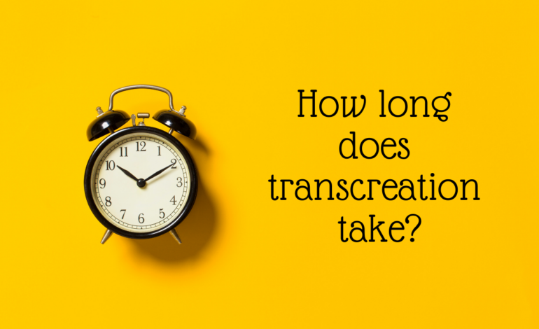 Alarm clock and text "how long does transcreation take?"